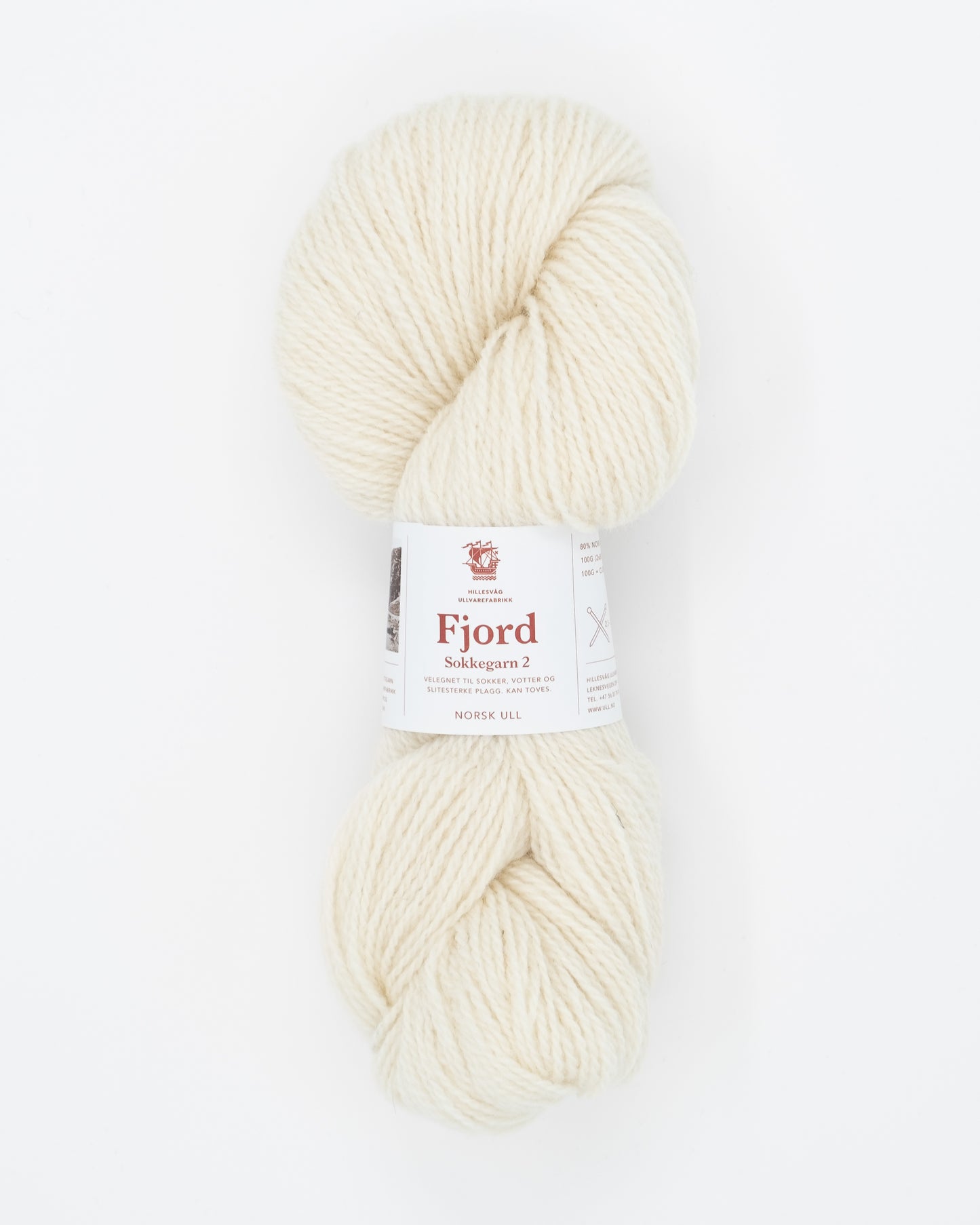 Fjord sokkegarn 100 Ubleket hvit